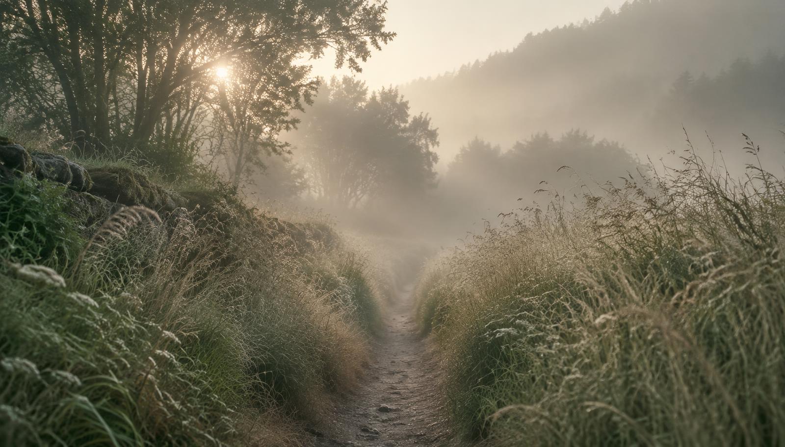 A path fading gently into mist